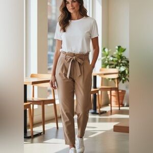 Calvin Klein Trouser Pants Women’s Size 12 Brown Solid Belted Classic Career EUC